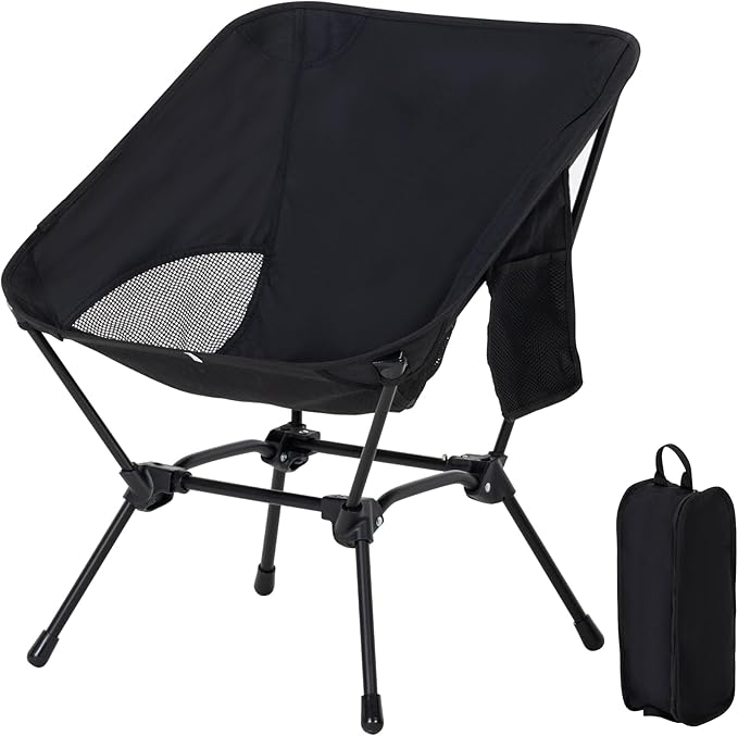 Camping Chair Portable Lightweight Camping Chairs for Adults Foldable 600D Oxford Ultralight Backpacking Chair with Breathable Mesh and Pocket for Outdoor Travel Hiking Black