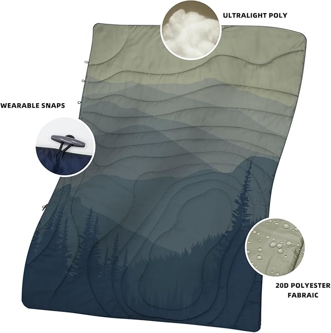 Camping Blanket Puffy - Outdoor Stadium Blanket Wearable Lightweight Packable Machine Washable Camping Quilt for Traveling Picnic Beach Party