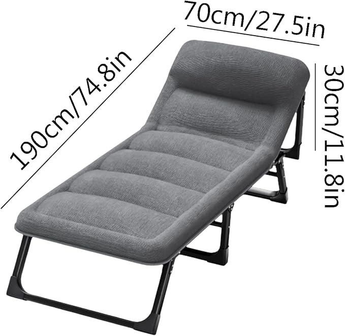 Cotton and Linen Fabrics Camping Cot Built-in Pillow Portable Folding Bed for Sleeping 4-Level Adjustable Folding Cot for Office