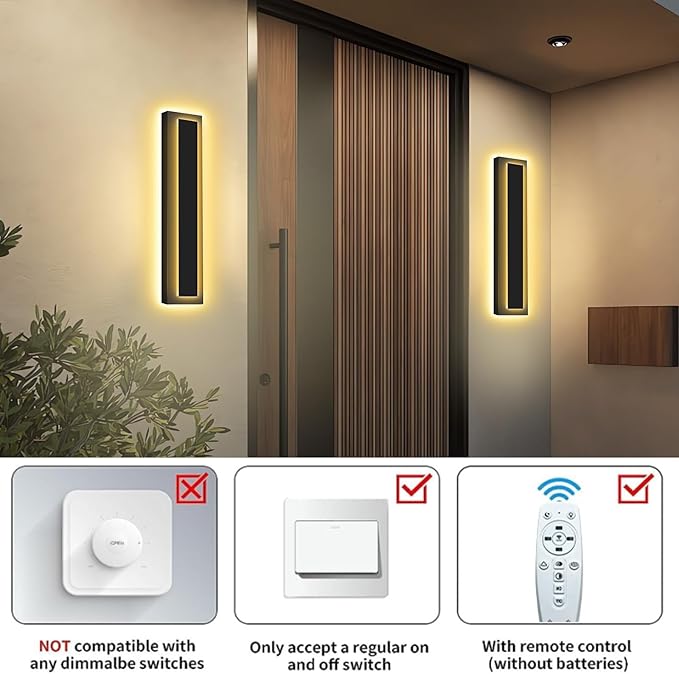 Picico 12in Modern LED Outdoor Wall Lights Dimmable Black Exterior Wall Sconce Lighting Fixtures Rectangular Mini Outdoor Garage Lights 360° Beam AngleVertical Outdoor Lights for House Porch
