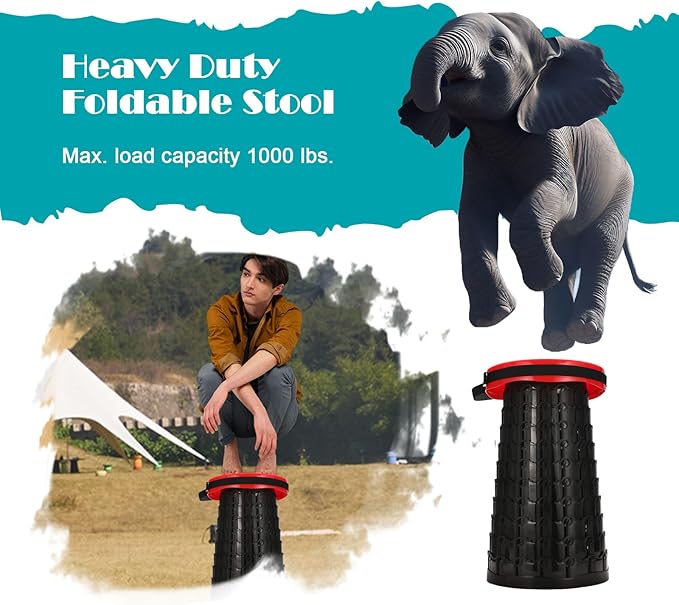 Upgraded Collapsible Stool with Cushion 1000 lbs Capacity &amp 19.7-in High Wider &amp Taller Heavy Duty Portable Telescoping Foldable Seat for Adults Camping Travel Music Festivals Outdoors