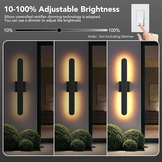 LED Outdoor Wall Lights23.6 Modern Black Outside Porch Light for House3 Color Dimmable Exterior Lighting FixtureIP65 Waterproof Linear Exterior Wall Sconce for HallwayGarage Lamp