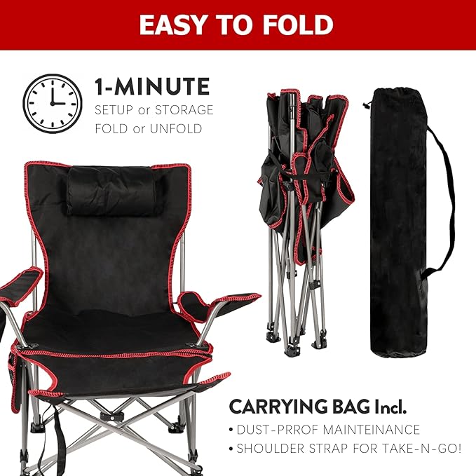 YSSOA Removable Footrest Reclining Camping Chair 1-Pack Black