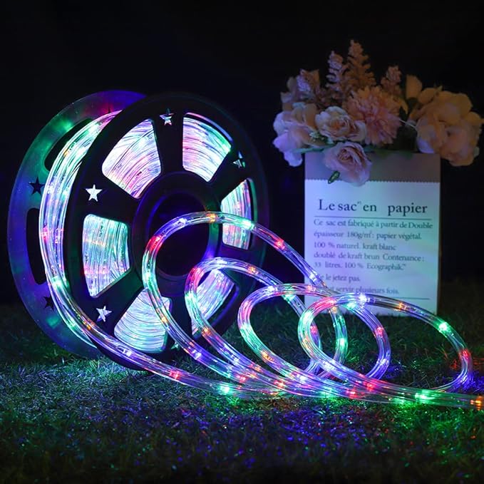 50ft 360 LED Waterproof Rope Lights 110V Connectable Indoor Outdoor Colored Led Rope Lights for Outside Deck Patio Pool Camping Bedroom Decor Landscape Lighting and More (Multicolor)
