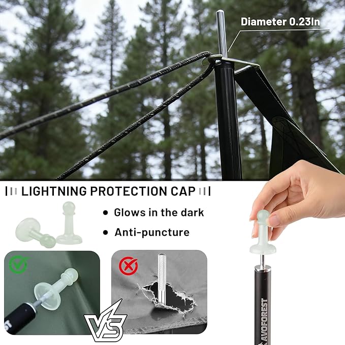 Tent Poles for Tarp AVOFOREST Camping Tent Tarps Poles Adjustable Aluminum Camping Accessories 80in Heavy Duty Poles Thicker Tent Pole with a Diameter of 0.75in for Backpacking Hiking Awning