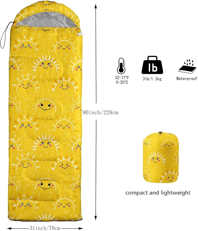 Kids Sleeping Bag for Boys GirlsBlue Ripples Print-Lightweight Warm Portable Outdoor Indoor-Waterproof Cold Weather Resistant Sleeping Bag for Camping Hiking