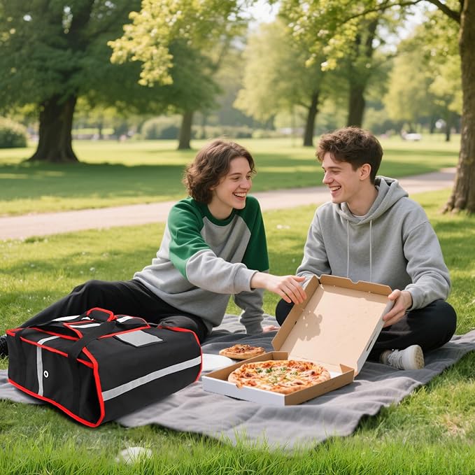 Insulated Pizza Delivery Bag 20''L x 20''W x 8''H Professional Thermal Pizza Warmer Bags Large Heavy Duty Pizza Carrier Hot Cold Food Delivery Bag for Delivery Bike Camping