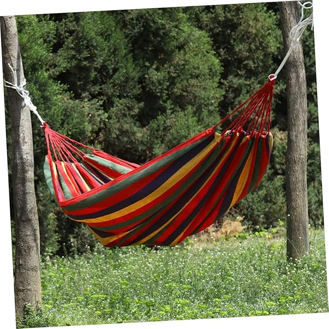 BESPORTBLE 280x100cm Portable Canvas Hammock for Outdoor Camping Travel Garden Use Comfortable Double-Single Design Tree Straps and Carry Bag