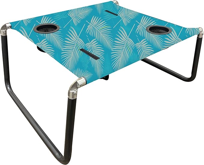 Neso Beach Table - Lightweight Portable and Foldable Table for Beach Camping and Outdoor Adventures - Stable Surface - with Cup Holder for Drinks and Phone Pockets - Aqua Fronds