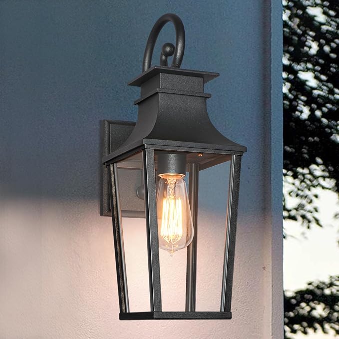 ALVIME Outdoor Sconce Lights 17 Inch Matte Black Outdoor Wall Lantern Waterproof Outside Light Fixtures for House Entryway Front Door Porch Patio Garage E26 Base&ampHigh Strength Clear Glass