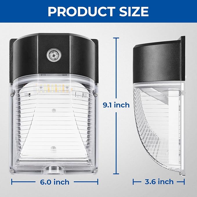 CINOTON 26W LED Wall Pack Light with Dusk to Dawn Sensor 3CCT 3000K/4000K/5000K 26W/18W/13W Switchable [100-277Vac] IP65 Waterproof Outdoor Security Flood Lighting for Garage Warehouse 2 Pack