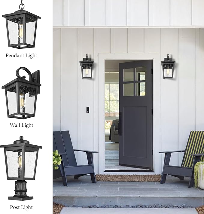 Outdoor Light Fixtures Wall Mount Waterproof Exterior Wall Lanterns with Seeded Glass Outside Wall Sconces Front Porch Lights for House Garage Doorway Patio Large