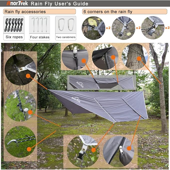Camping Hammock with Mosquito Net and Rain Fly Tarp Portable Double Hammock with Two Tree Straps 230T Nylon Hammock and Waterproof Rain Fly Set for Hiking Backpacking Overnight (Green)