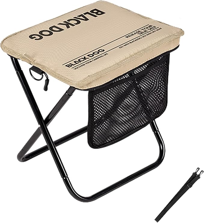 Blackdog 11in Ultralight Camping Folding Stool - 0.7lb Compact Camping Chair 265lb Capacity Aluminum Alloy X-Frame for Hiking Fishing BBQ Portable Small Stool for Adults (Pro - Khaki)