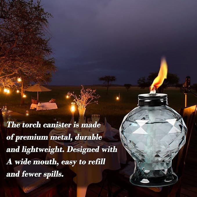 Tewei 4 Pack Glass Table Top Light Torches for Outside Easy to Refill Glass Citronella Torches Outdoor Lanterns Wick and Cap Included Torch for Garden Patio Yard Party