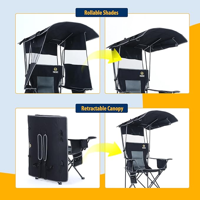 Nice C Chair with Canopy Heated Camping Chair with Battery Outdoor Sports Chairs with Shade Heated Folding Umbrella Lawn Chairs with Removable Footrest (2-Pack)