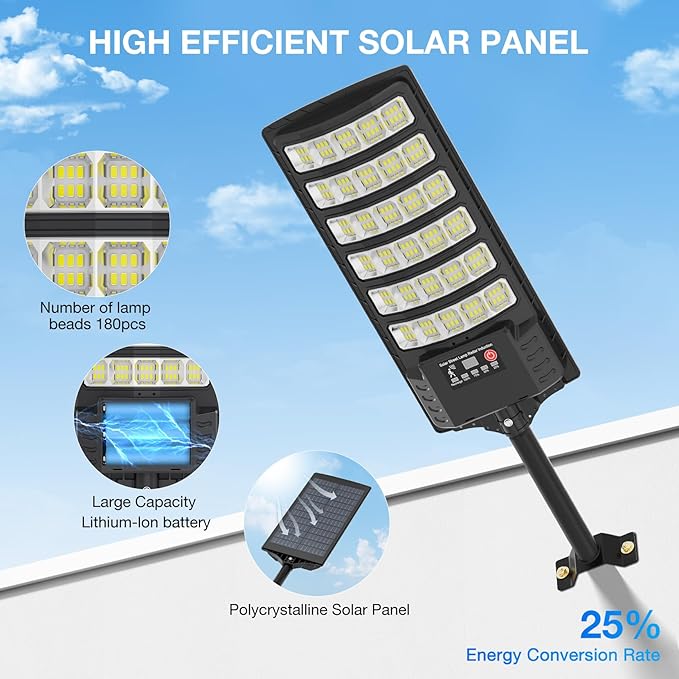 Solar Street Lights Outdoor Waterproof48000LM 320°Wide Angle Flood Light LED Solar Parking Light with Motion Sensor and Remote Control for Outdoor Streets CourtyardsParking Garages2Pack