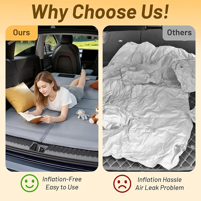Car Bed for Kia Sportage Foldable Non-Inflatable Memory Foam Camping Mattress Thickened Portable SUV Trunk Sleeping Pad Air Mattress Upgrade for Camping &amp Travel Essentials With Storage Bag G