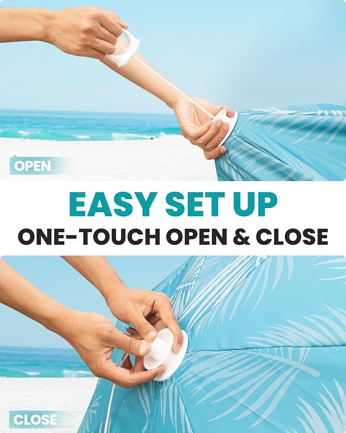 OutdoorMaster Pop Up Beach Umbrella Portable Beach Tent Shelter Beach Shade Sun Canopy with UPF 50+ UV Protection Extendable Floor with Carrying Bag