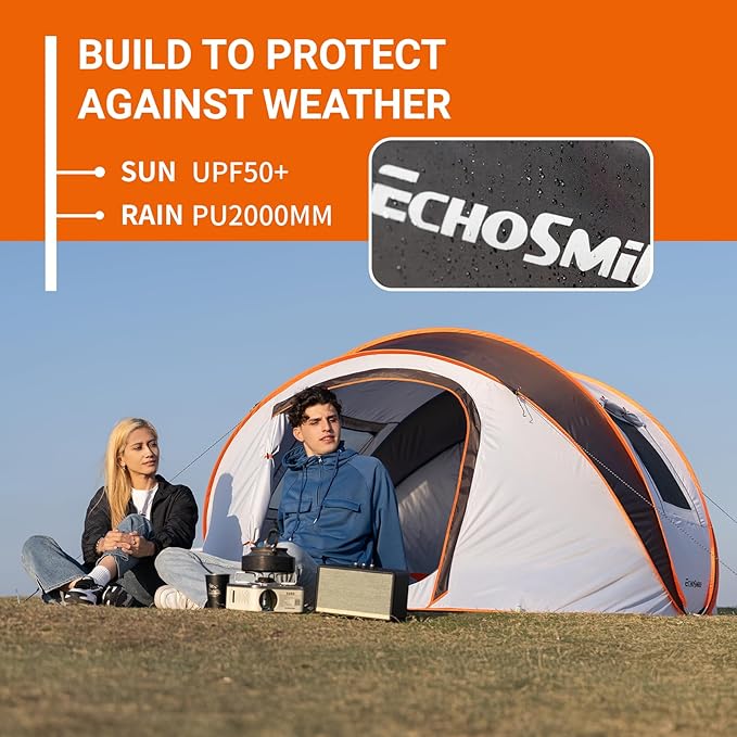 EchoSmile Instant Pop Up Camping Tent 2/4/6 Person Easy Setup Tent Water Resistant Dome Portable with Carry Bag