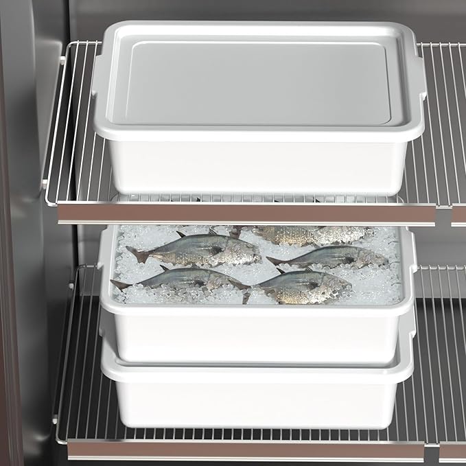 13 L Commercial Bus Pans with Lids Plastic Bus Tubs White 3 Packs