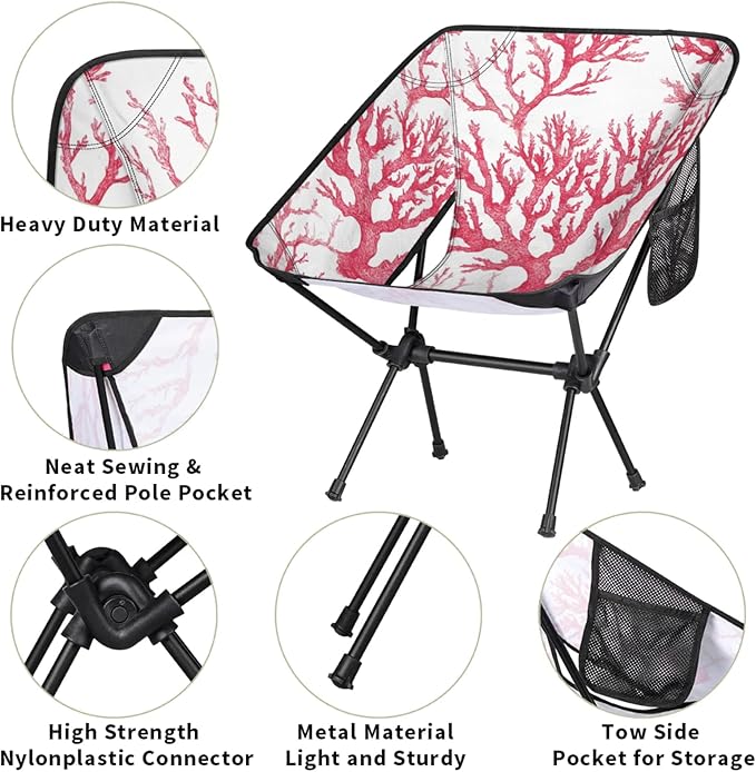 Honeybaby Folding Camping Chair Ocean Coral Print Camping Chairs Lightweight Portable Chair Outdoor Foldable Chairs for Camping Travel Picnic Beach Hiking