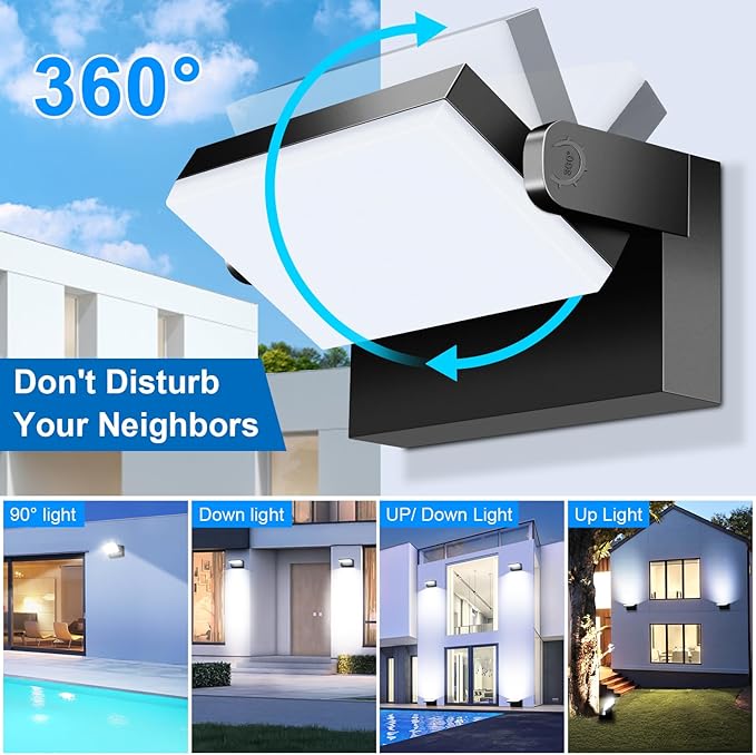 ledmo LED Flood Lights Outdoor - 360 Adjustable Head 60W Wall Pack Switch Control Modern Exterior Lighting Fixtures Commercial Security 5000K Wall Mount for ShopBarnGarage Yard 4 PackBlack