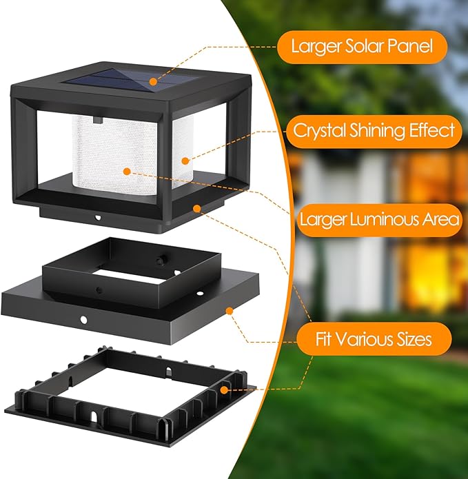 Mlambert 8 Pack Solar Post Lights Outdoor Waterproof Fence Cap for Deck 4x4 6x6 Wooden Vinyl Outdoor Lights with Shinning Effect Black