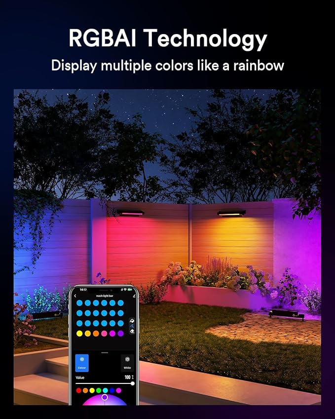 Lumary Smart Outdoor Led Light Bar RGBAIWW Color Changing Wall Washer Lights IP65 Backyard Ambient Floodlights Landscape Lighting for Room/Garden/Halloween/Christmas APP&ampVoice Control 4 Pack