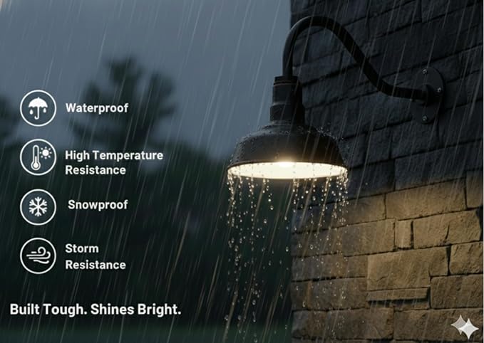 AGB101-10-AS8 MAT Black - Standard Barn Light with Gooseneck Arm | Outdoor LED Lights Classic Floodlight Design for Barn Lights Outdoor Durable Metal Construction Energy-Efficient