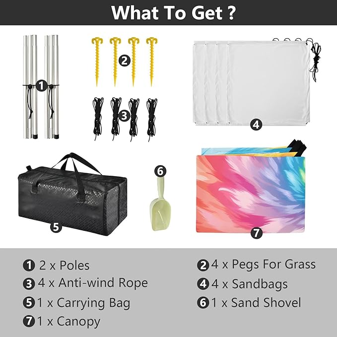 Tie-dye Rainbow ColorCamping Sun Shelters 9.2 x 10.5 FT Beach Canopy Tent Sun Shade with Carrying Bag for Camping Trips Fishing Backyard Fun or Picnics 21341136