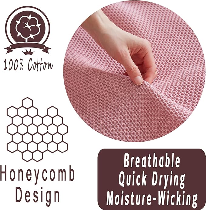 Bnitoam 100% Cotton Waffle Weave Blanket for Bed Couch Sofa 80x92 Ultra Soft Breathable Cooling Cellular Blanket for Adult Lightweight All Season Machine Washable (Pink 80x92)