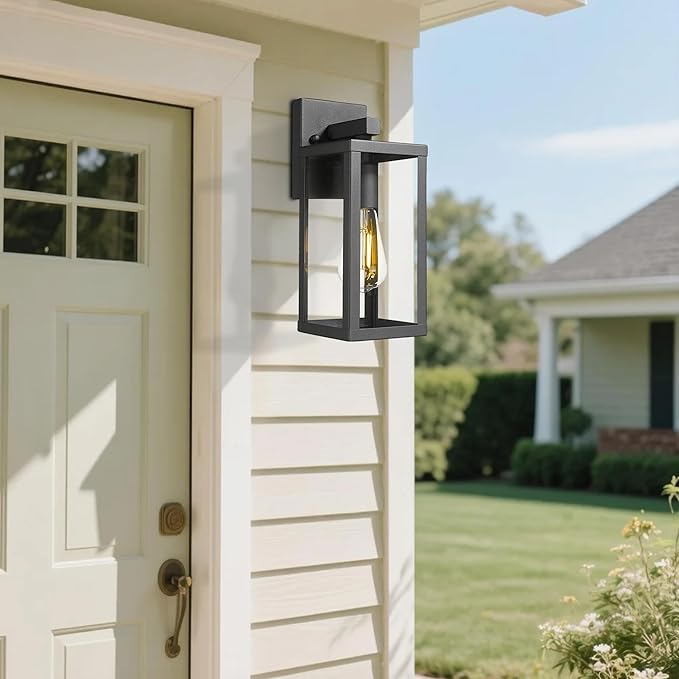 Outdoor Wall Sconce Light 13 Black Outdoor Wall Lantern with Clear Glass Weather Resistant Porch Light for House E26 Base Exterior Lighting Fixture for Garage Entryway Patio (Black 2 Pack)