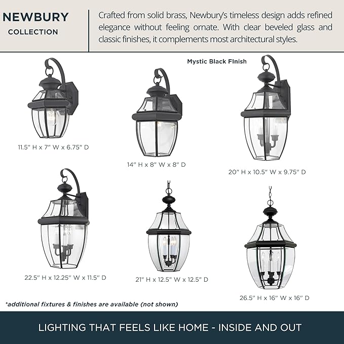 Quoizel Newbury 14 Outdoor Wall Lantern Mystic Black with Clear Beveled Glass French Country Style ETL Wet Location