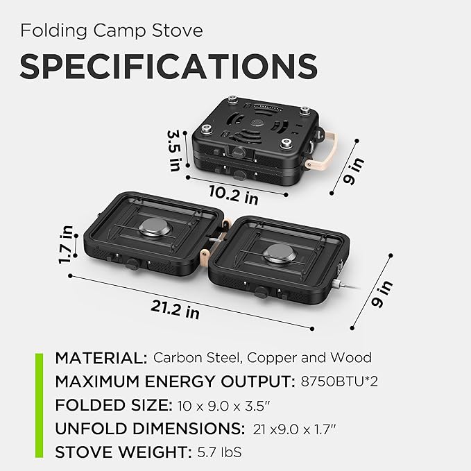 Propane Gas Stove 17500 BTU 2 Burner Folding Portable Camping Stove with Carrying Bag Built to Last Camp Stove for Camping Car Travel Yard Parties Outdoor Cooking Backpacking Grill Propane