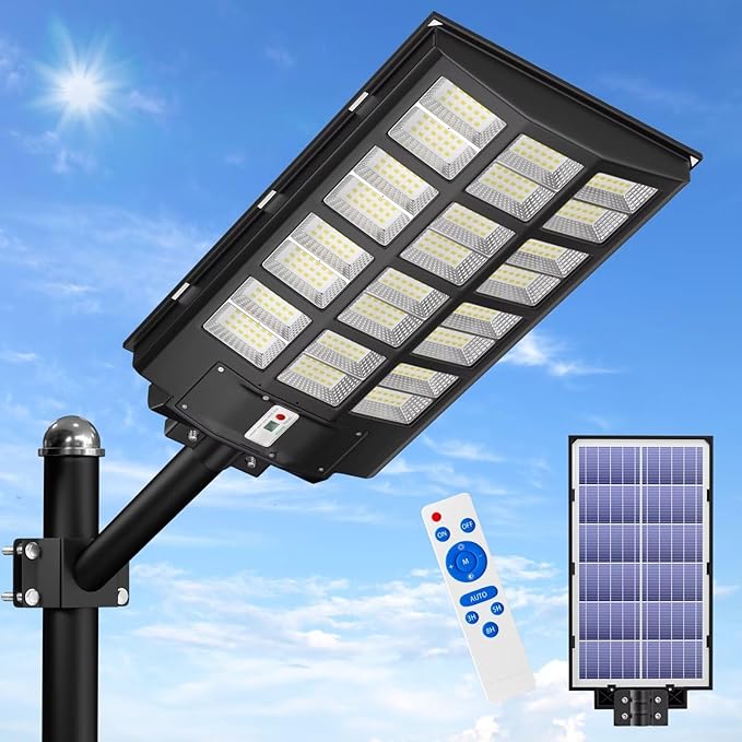 JAYNLT Y-6800W Solar Street Lights Outdoor 600000LM 6500K Powerful Parking Lot Lights Commercial Duks to Dawn Solar Lamp Outdoor with Motion Sensor for Yards Driveways