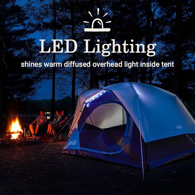 Coleman Skydome Tent with LED Lights &amp 5-Minute Setup Weatherproof 4-Person Tent with Overhead Lighting Made of PFAS-Free Materials