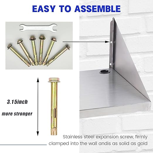 Stainless Steel Microwave Shelf 18x24 200 lb Heavy Duty Metal Appliance Wall Mount Floating Shelving Commercial Microwave Rack for Kitchen Restaurant and Hotel