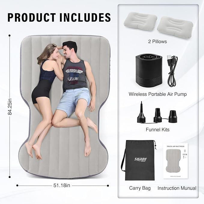 Self-Inflating Car Air Mattress for Tesla Model Y 2025 2024-2020/Model Y Juniper Outdoor Camping Air Bed with 2 Pillows Built-in Pump Air Couch Mat Flocking Air Cushion Model Y Accessories(Beige&ampB