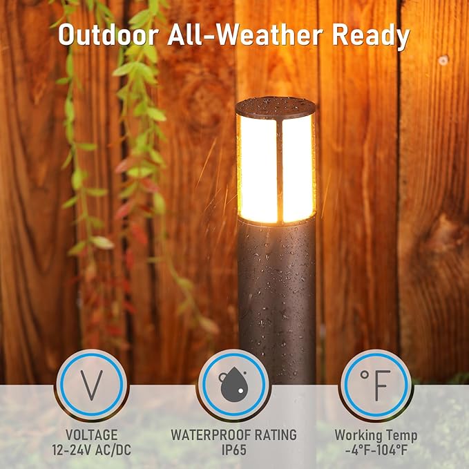 LEONLITE Low Voltage Bollard Pathway Lights 5CCT 5W 12-24V 1800K/2700K/3000K/4000K/5000K Selectable Wired LED Landscape Lighting for Lawn Yard Walkway Driveway Oil Rubbed Bronze Aluminum Pack of 4