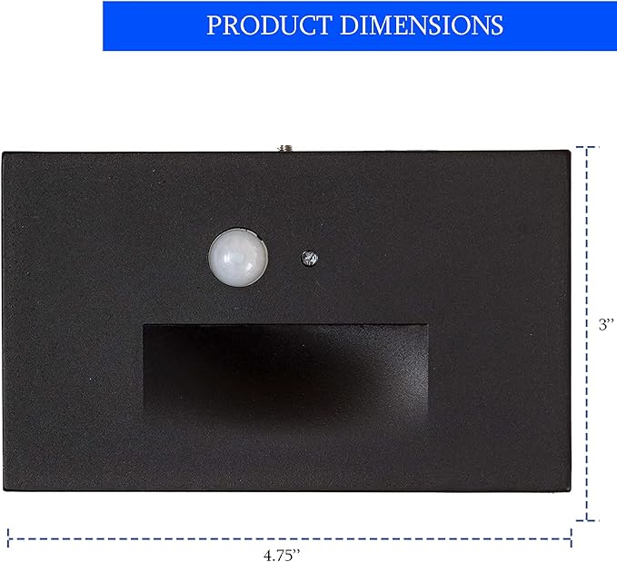 Ciata Modern Non-Dimmable LED Step Light with Motion Sensor 120V AC 80 Lumens Black Indoor/Outdoor Aluminum