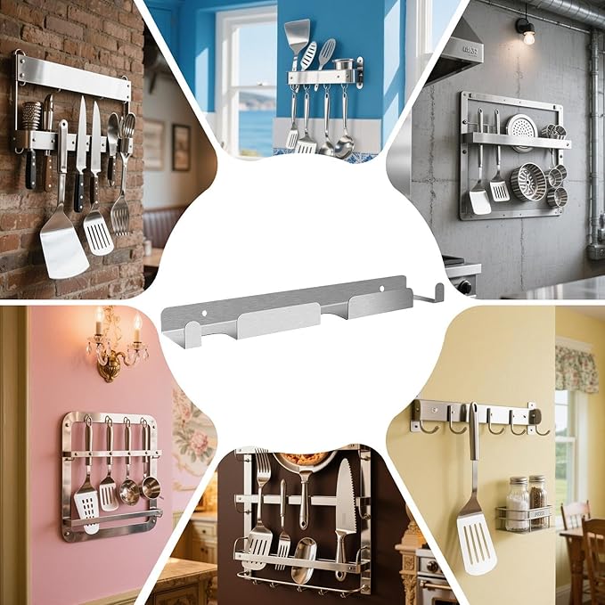 Stainless Steel Peel Rack 16.3 Inch - Wall Mounted Tool Holder | Commercial Kitchen Organizer Shelf for Shovel Spatula Brush Spoon Storage Restaurant Shop Utensil Display Space Saving Installation