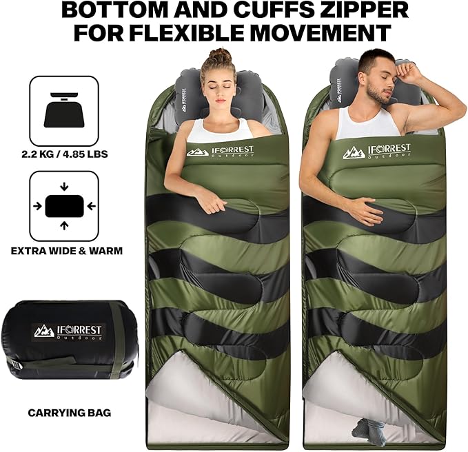 IFORREST Sleeping Bag - Single-Person Cold Weather Camping Sleep Bag for Adults and Teens - XXL 33in/ 40 - Extra-Wide &amp Warm for Big &amp Tall - All-Season Comfort