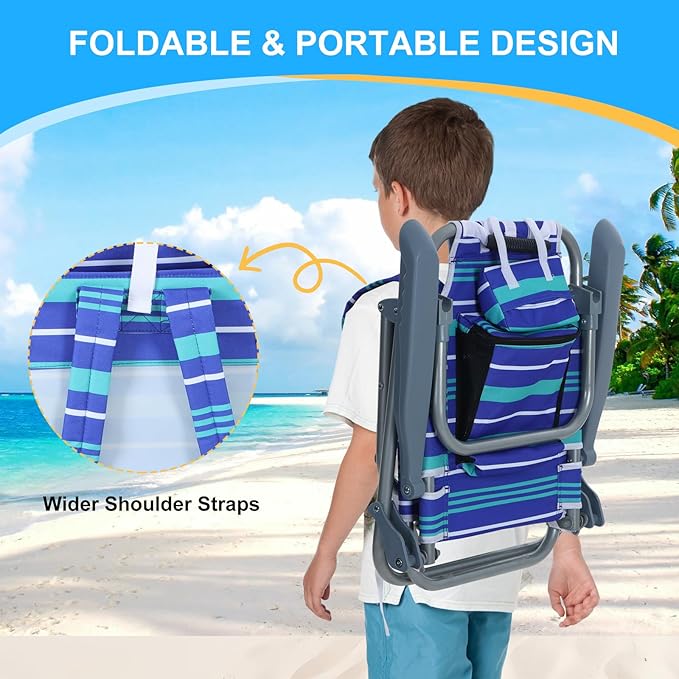 Nice C Toddler Beach Chair Kids Beach Chair with Umbrella Backpack Beach Folding Chairs Backpack Camping Chairs 5-Position Reclining with Cup Holder for Beach Camping Picnic (2 Pack)