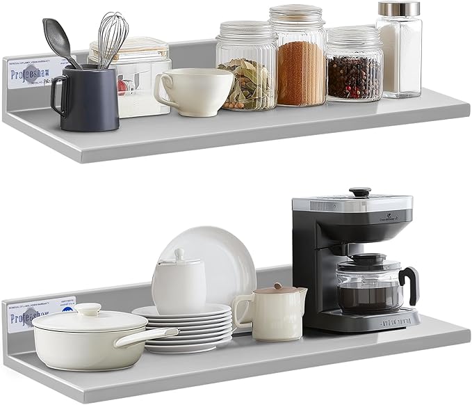 Profeeshaw Stainless Steel Shelf Wall Mounted Commercial Stainless Steel Shelves 8.6 * 24 Inch 50lb Heavy Duty Commercial Kitchen Shelf for Restaurant Bar Utility Room Kitchen and Garage