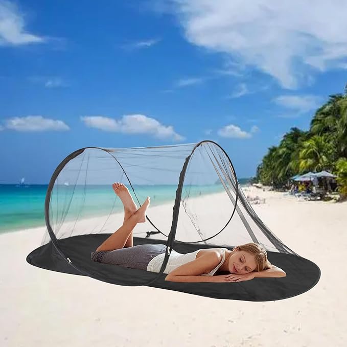 Portable Clear-Top Pop-Up Mosquito Tent with Black Base | Large 78x28x28 Dome for Camping &amp Outdoors | Instant Setup Bug Net