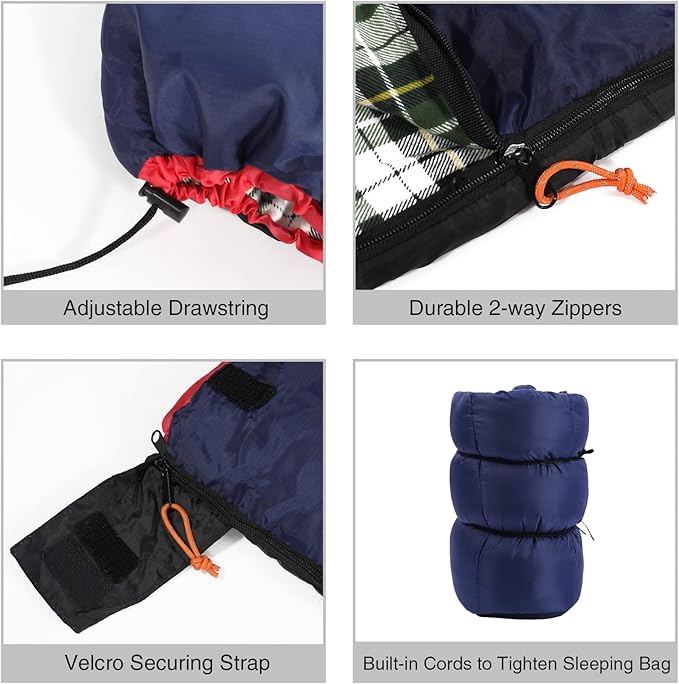 REDCAMP Cotton Flannel Sleeping Bag for Camping Backpacking Adults Cold Weather Envelope Sleeping Bags with 2/3/4/6lbs Filling