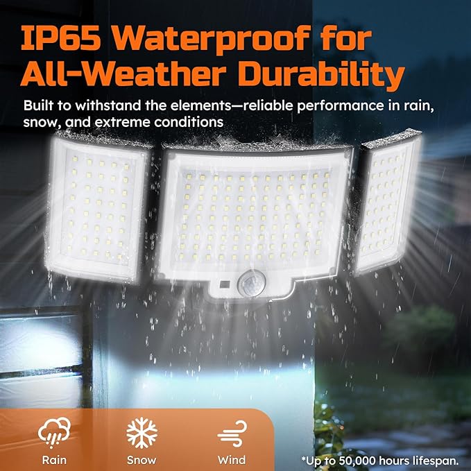 CLAONER 20W 3000LM LED Security Motion Sensor Outdoor Floodlights 6500K Daylight Remote Control 3 Modes Dusk to Dawn Waterproof 3 Heads Hardwired Flood Light for Driveway Garage Porch(2 Pack)