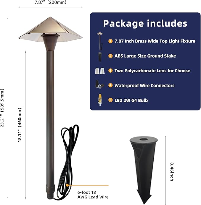 COLOER Solid Cast Brass Pathway Lights 12V Low Voltage Landscape Lighting LED Path Lights with G4 Bulb for Outdoor Walkway Garden 23 Tall 7.5 Shade (4) (4 P02 Bronze)