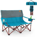 Goplus Double Camping Chair for Adults Low Outdoor Folding Loveseat Couch Chair w/Cup Holders Thick Padding Heavy-Duty 2 Person Lawn Chair for Beach Picnic Travel Supports 660 LBS(2-Person Seat)